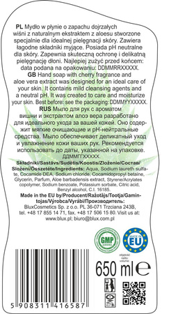 Cherry liquid soap with aloe 650 ml